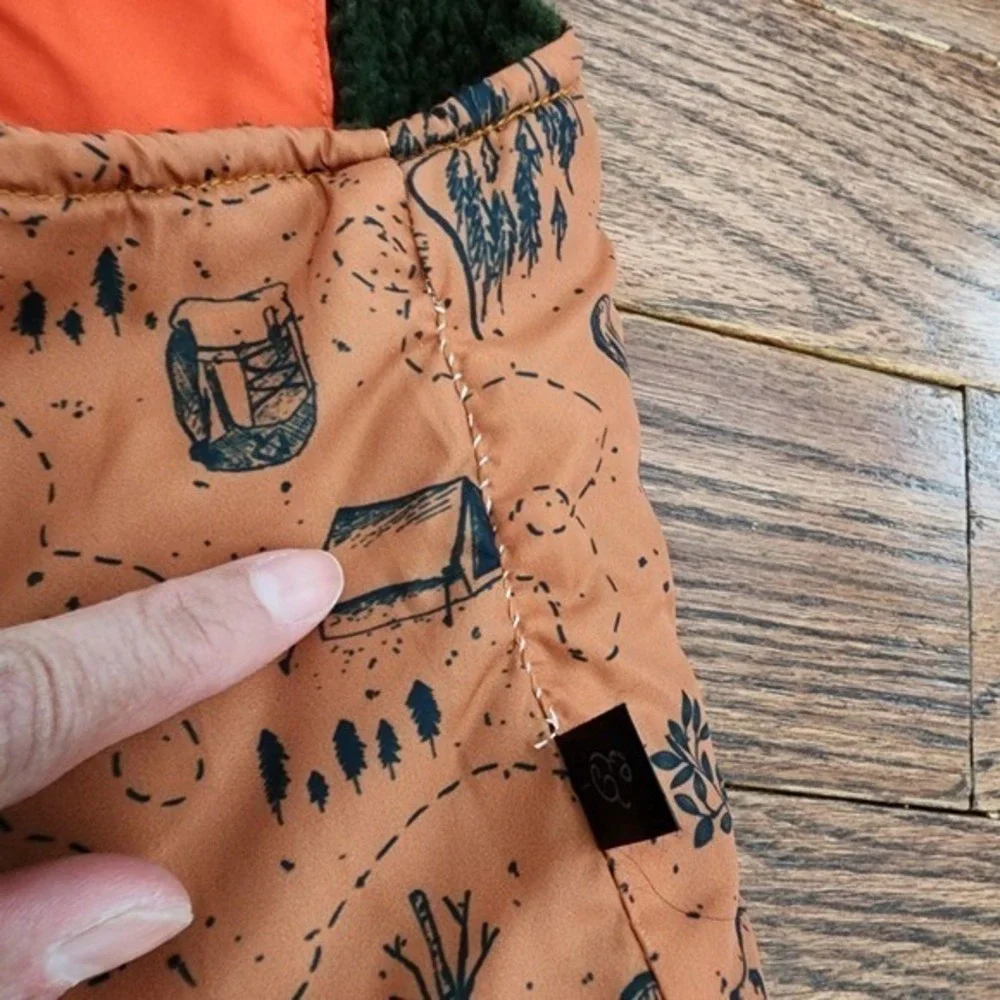 Lucy & Co Reversible Dog Vest Large Orange Camping Print Sherpa Warm Cozy